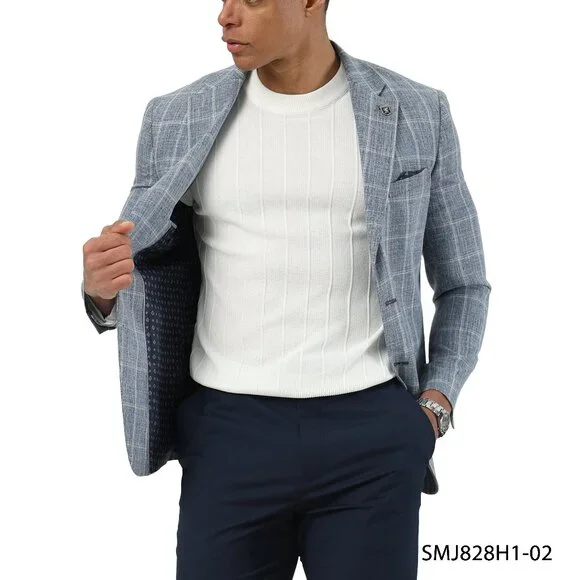 Blue Windowpane Notch Lapel Stacy Adams Men's Jacket